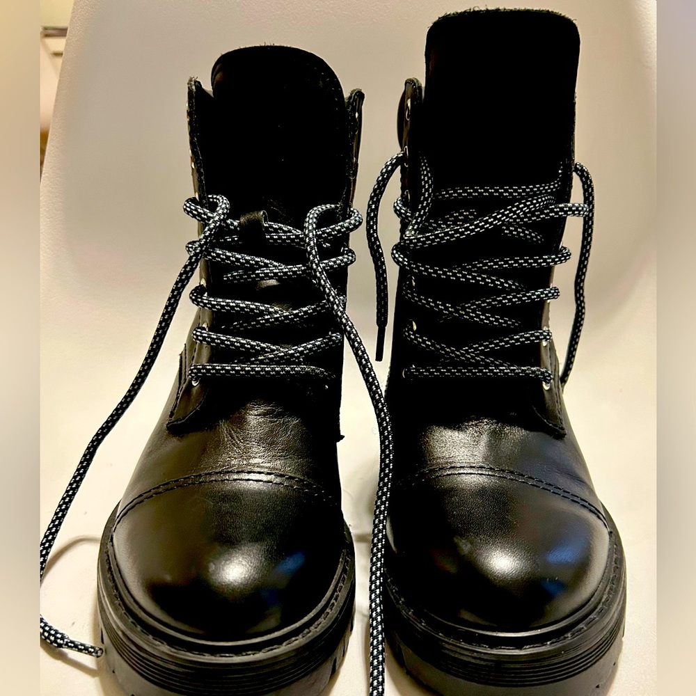 Black Leather Marc Fisher Combat Boots